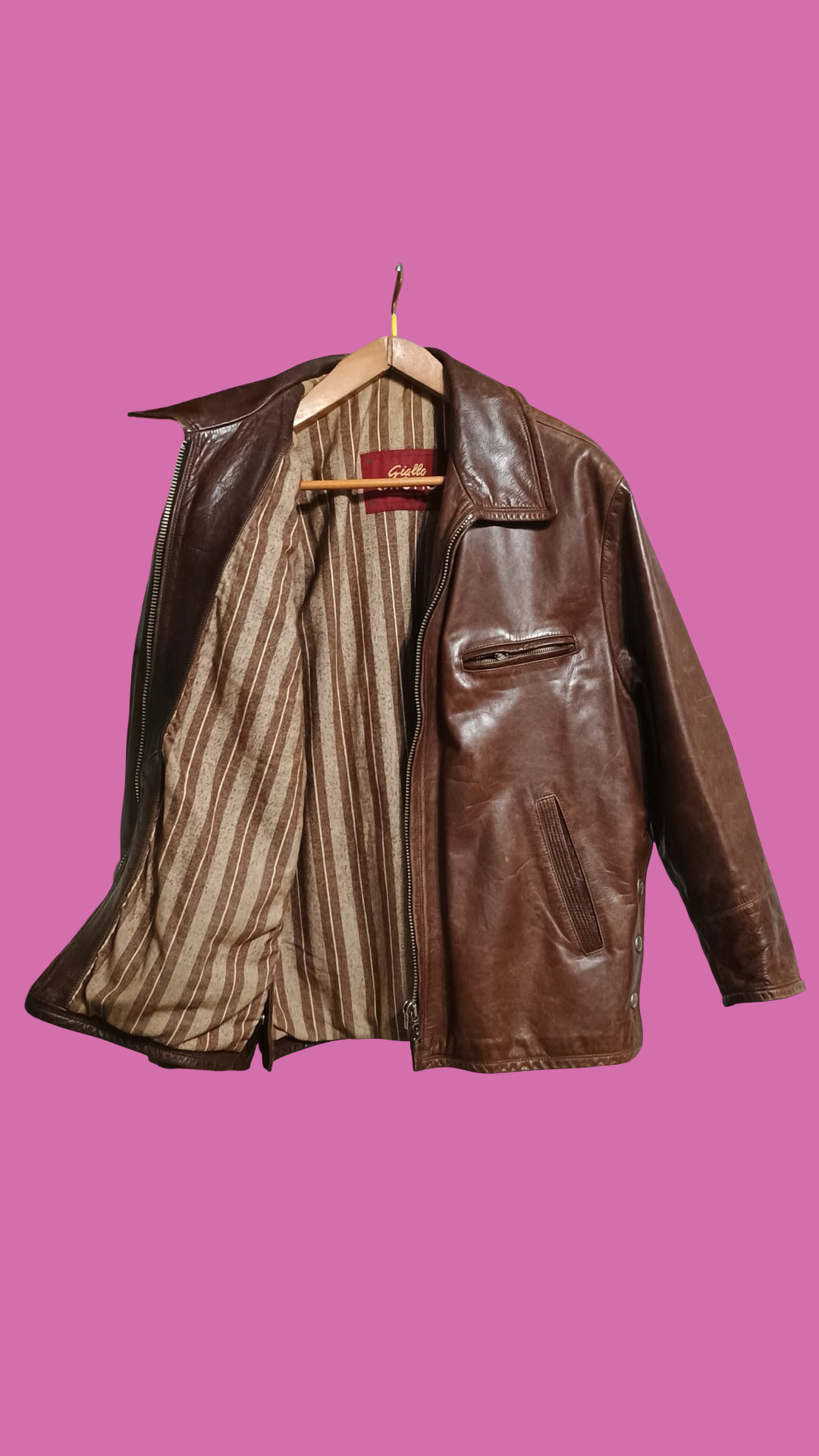 Vintage Brown Fantasy 90's Spring Leather Jacket Unisex Size M