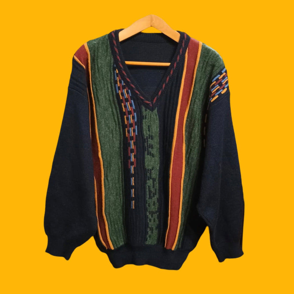 Maglione Vintage Multicolor A Fantasia Anni 90 Unisex Size XL