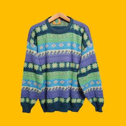 Maglione Vintage Multicolor A Fantasia Anni 90 Unisex Size XL