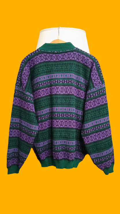 Maglione Vintage Multicolor A Fantasia Anni 90 Unisex Size XL