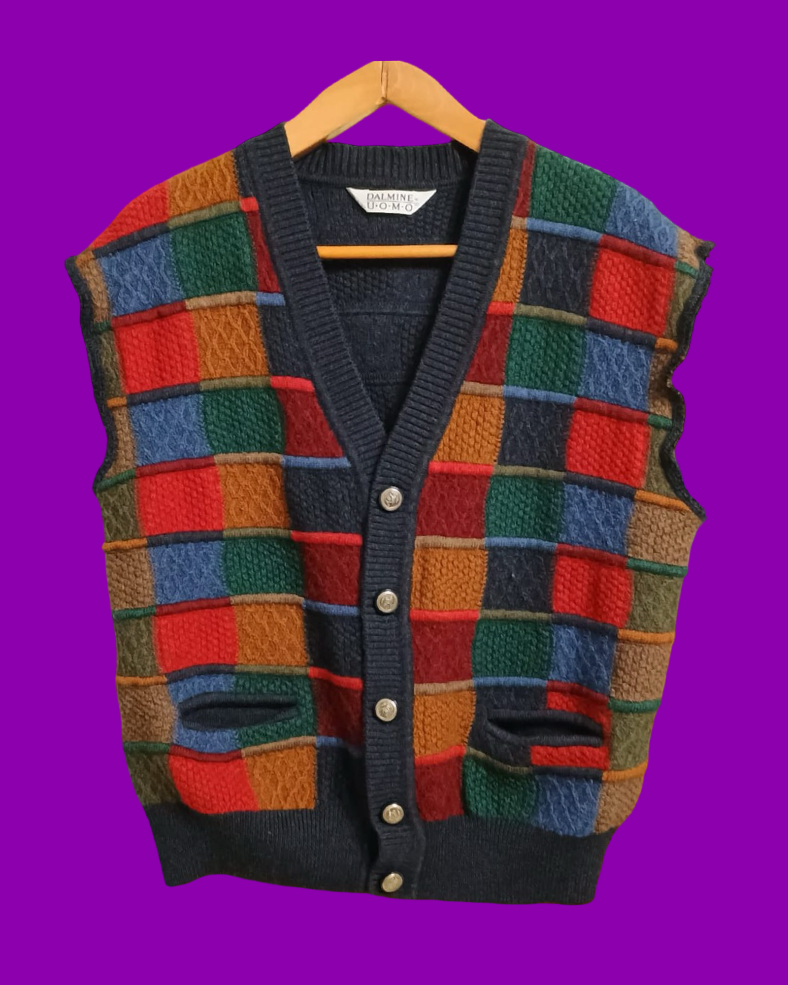 Vintage Multicolor Fantasy 90's Wool Gilet Unisex Size M