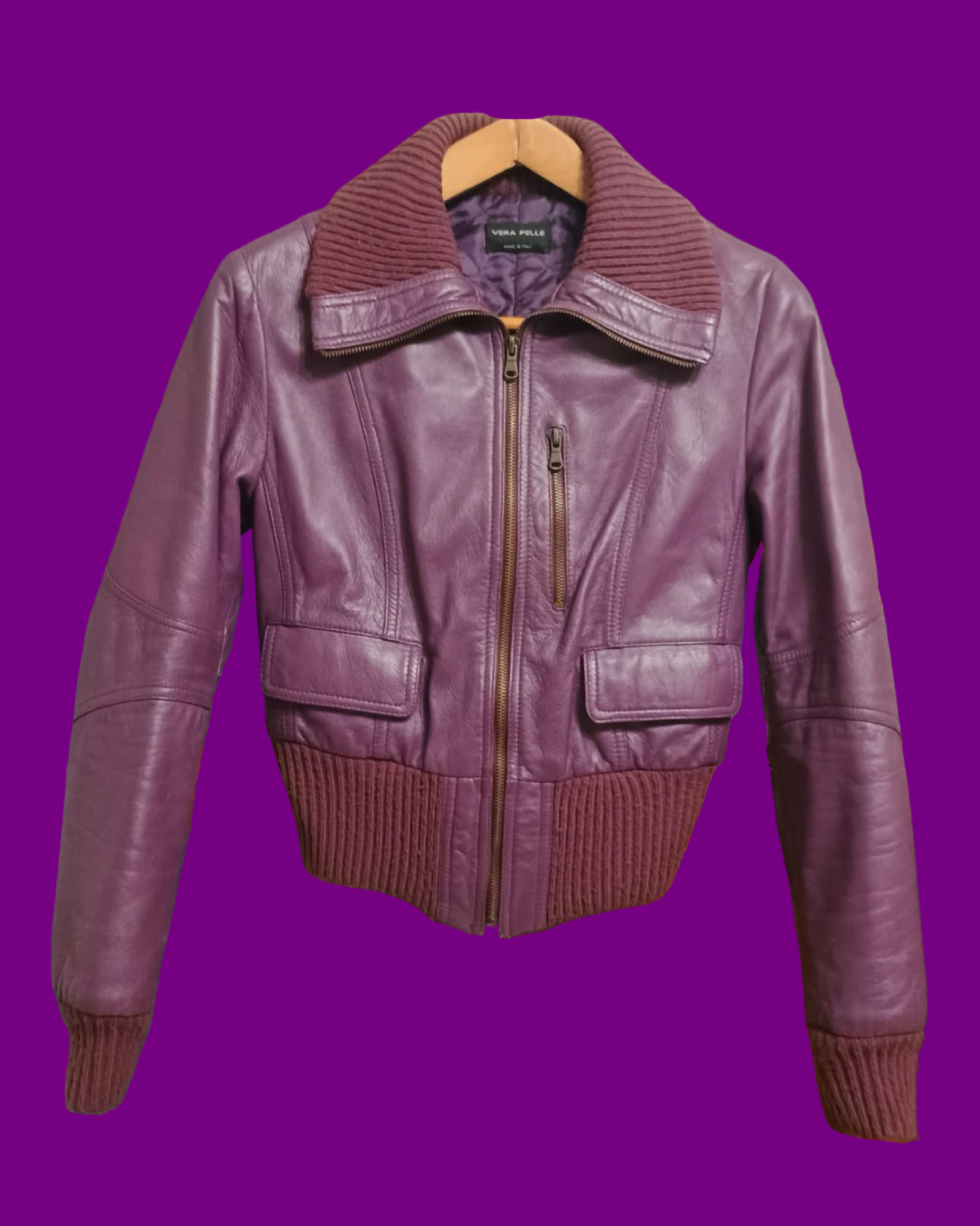 Vintage Bordeaux Spring Leather Jacket Woman Size S