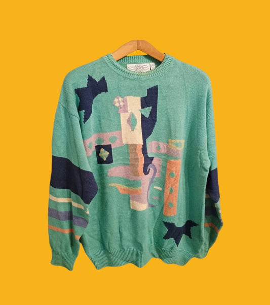 Maglione Vintage Multicolor A Fantasia Anni 90 Unisex Size L