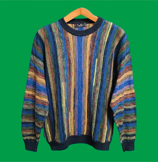 Maglione Vintage Multicolor A Fantasia Anni 90 Unisex Size S