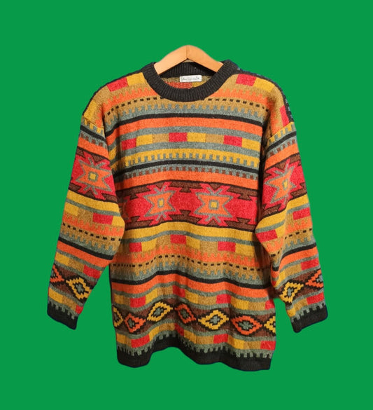 Maglione Vintage Multicolor A Fantasia Anni 90 Unisex Size M