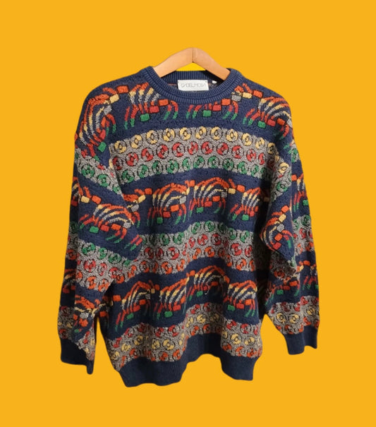 Maglione Vintage Multicolor A Fantasia Anni 90 Unisex Size XXL