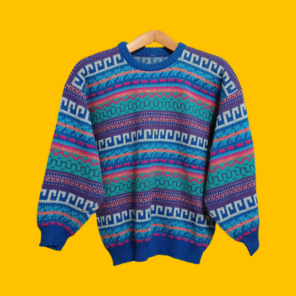 Maglione Vintage Multicolor A Fantasia Anni 90 Unisex Size S