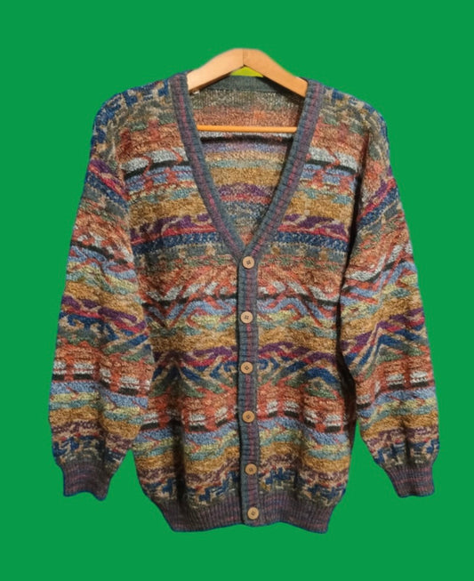 Maglione Vintage Multicolor A Fantasia Anni 90 Unisex Size XL