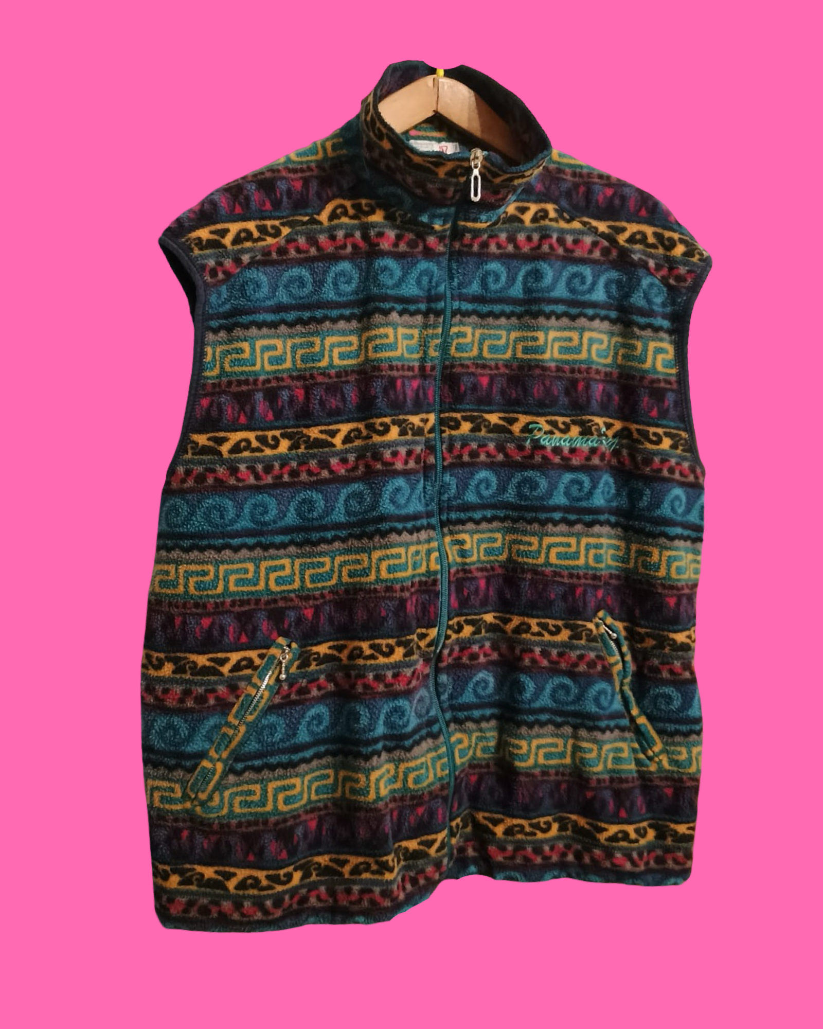 Vintage Multicolor Fantasy 90's Fleece Gilet Unisex Size L