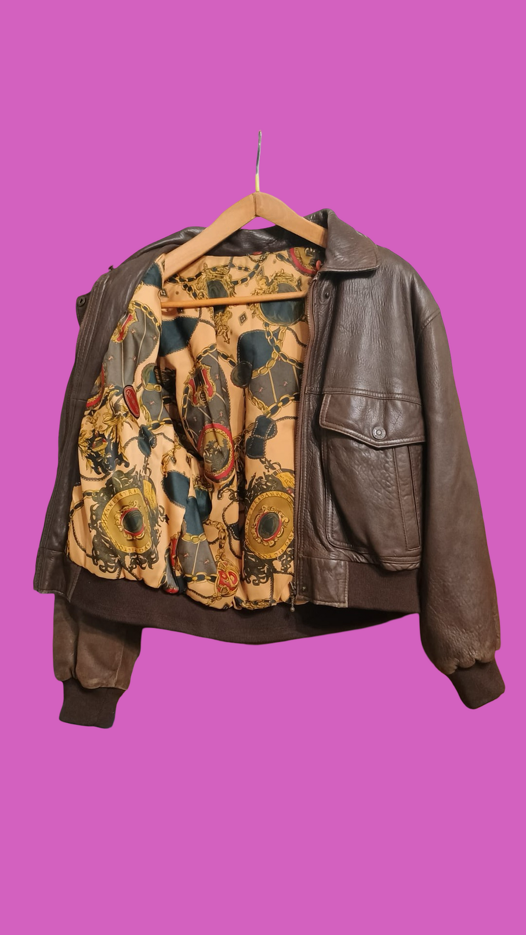 Vintage Brown Fantasy 90's Spring Leather Aviator Jacket Unisex Size M