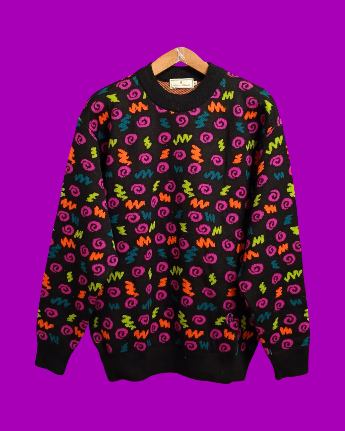 Vintage Multicolor Fantasy 90's Rare Wool Sweater Woman Size XL