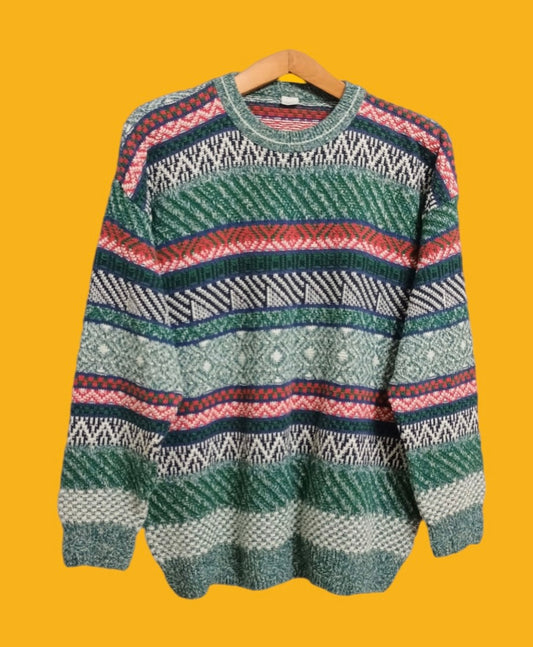 Maglione Vintage Multicolor A Fantasia Anni 90 Unisex Size XL