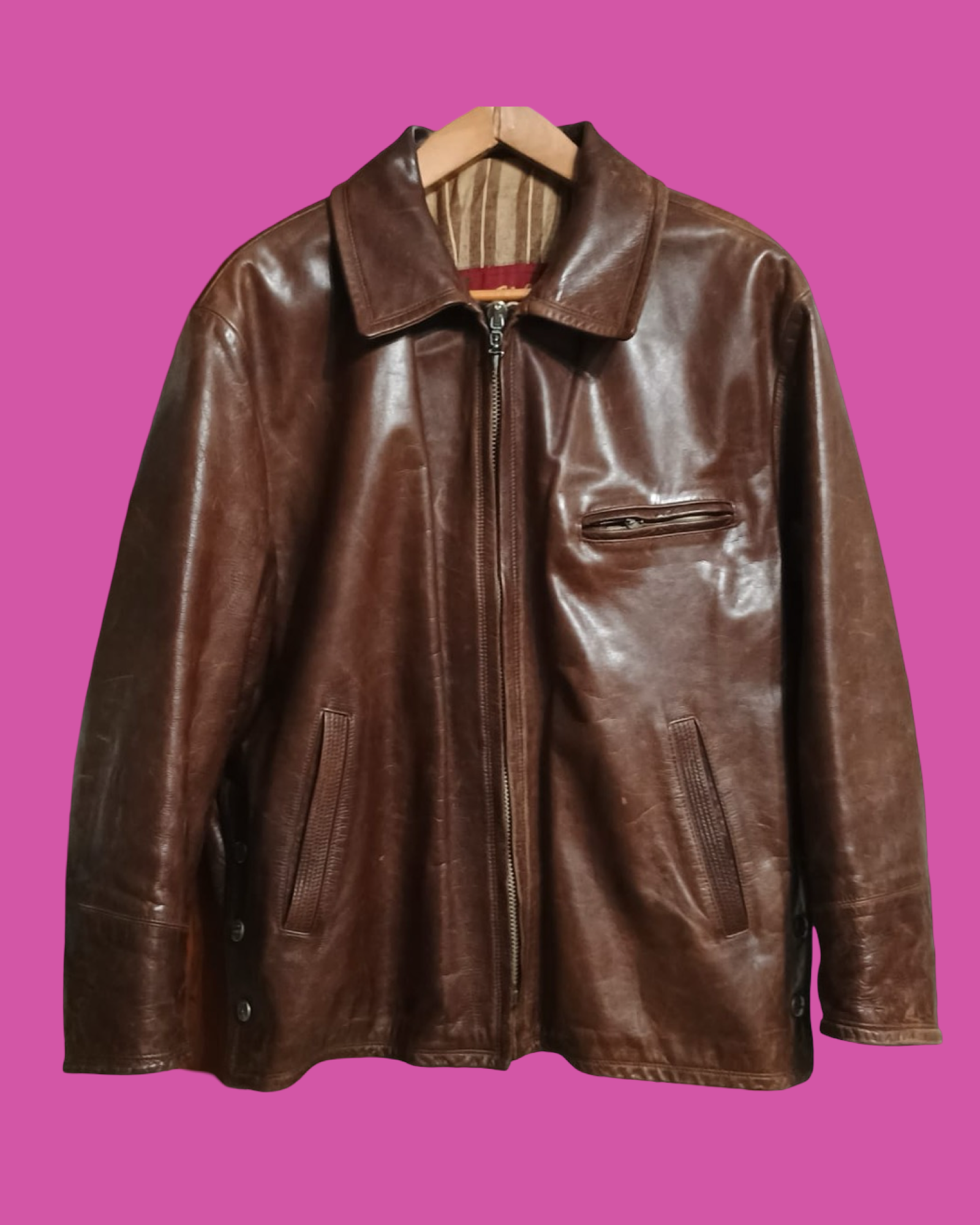 Vintage Brown Fantasy 90's Spring Leather Jacket Unisex Size M