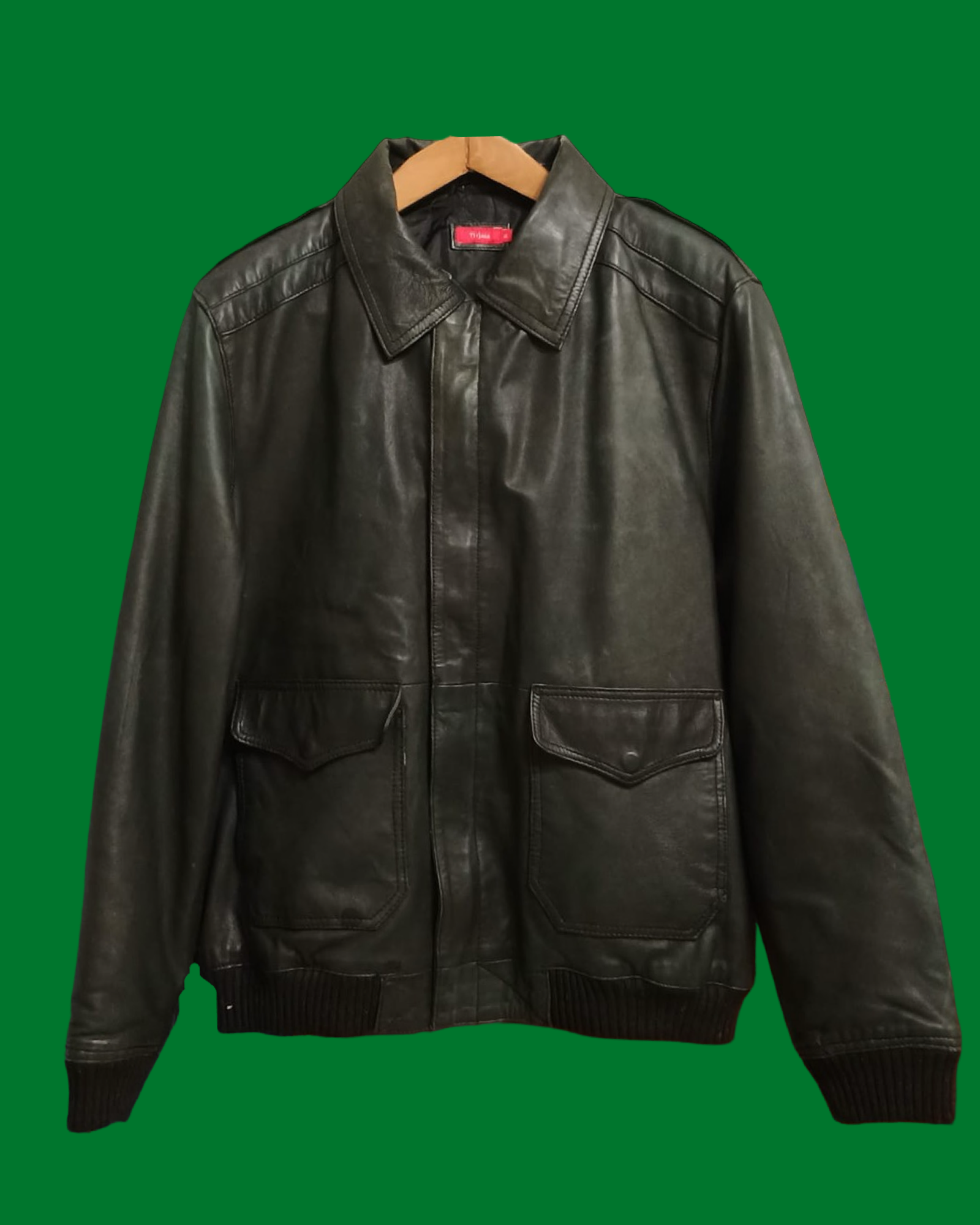 Vintage Green 90's Spring Leather Jacket Unisex Size XL