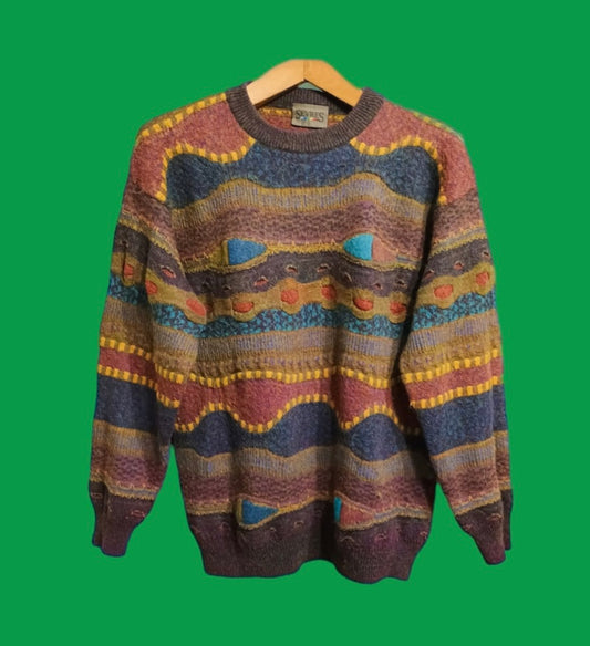 Maglione Vintage Multicolor A Fantasia Anni 90 Unisex Size M