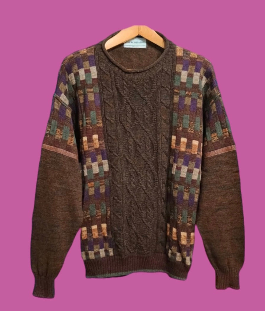 Maglione Vintage Multicolor A Fantasia Anni 90 Unisex Size L