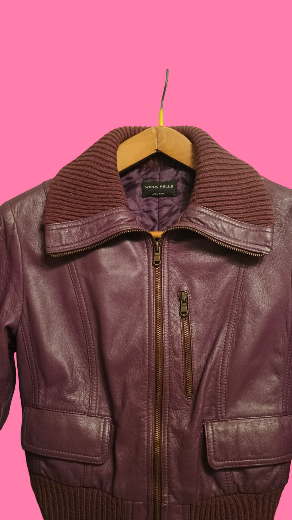 Vintage Bordeaux Spring Leather Jacket Woman Size S