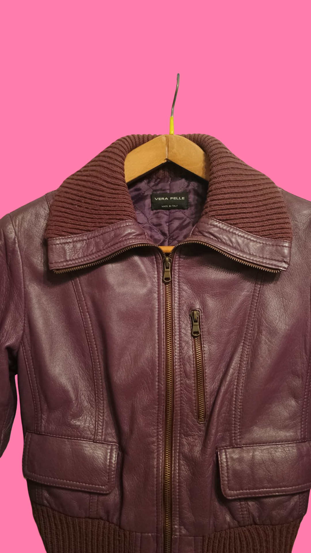 Vintage Bordeaux Spring Leather Jacket Woman Size S