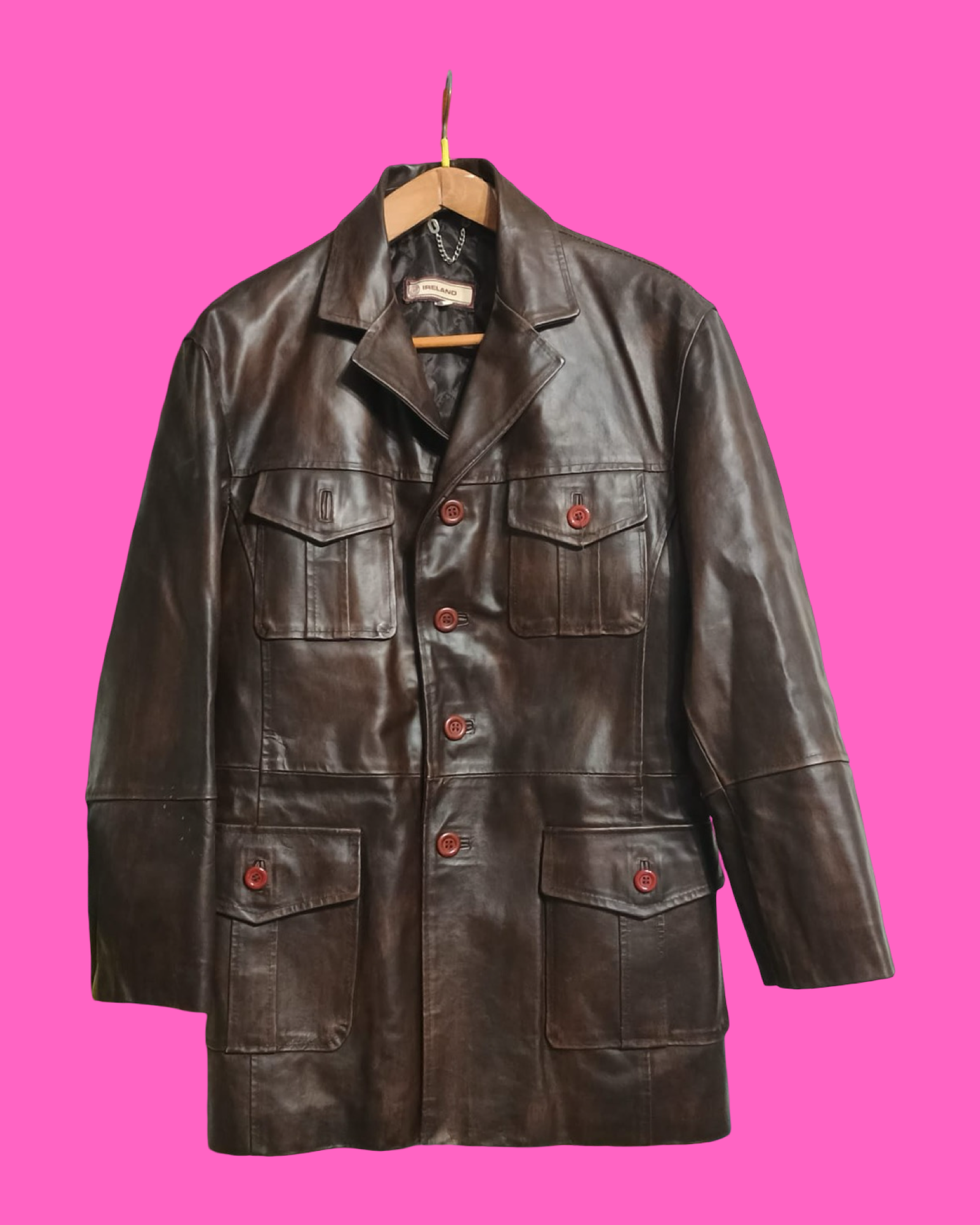 Vintage Brown 90's Spring Leather Jacket Unisex Size L