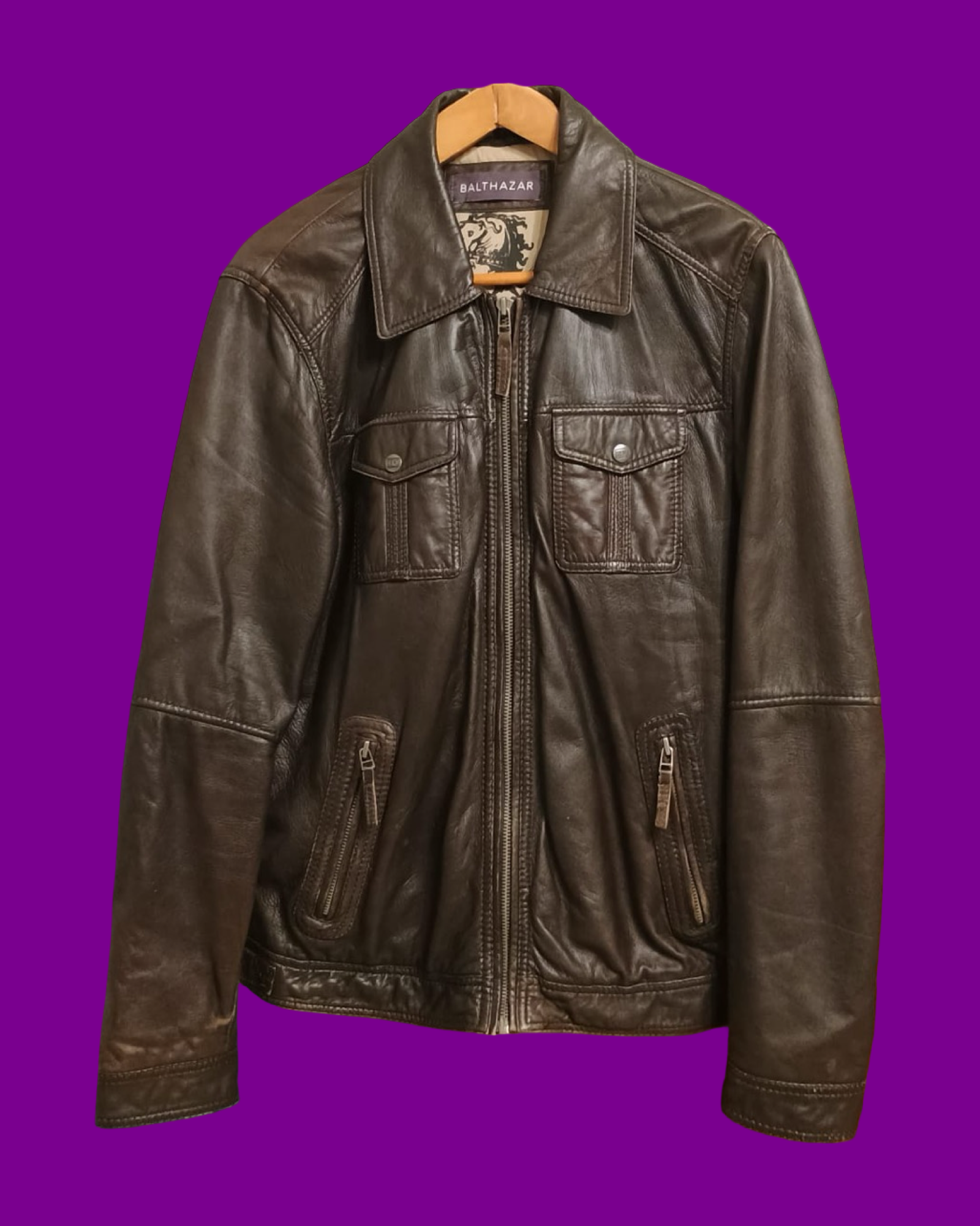 Vintage Brown 90's Spring Leather Jacket Unisex Size XL