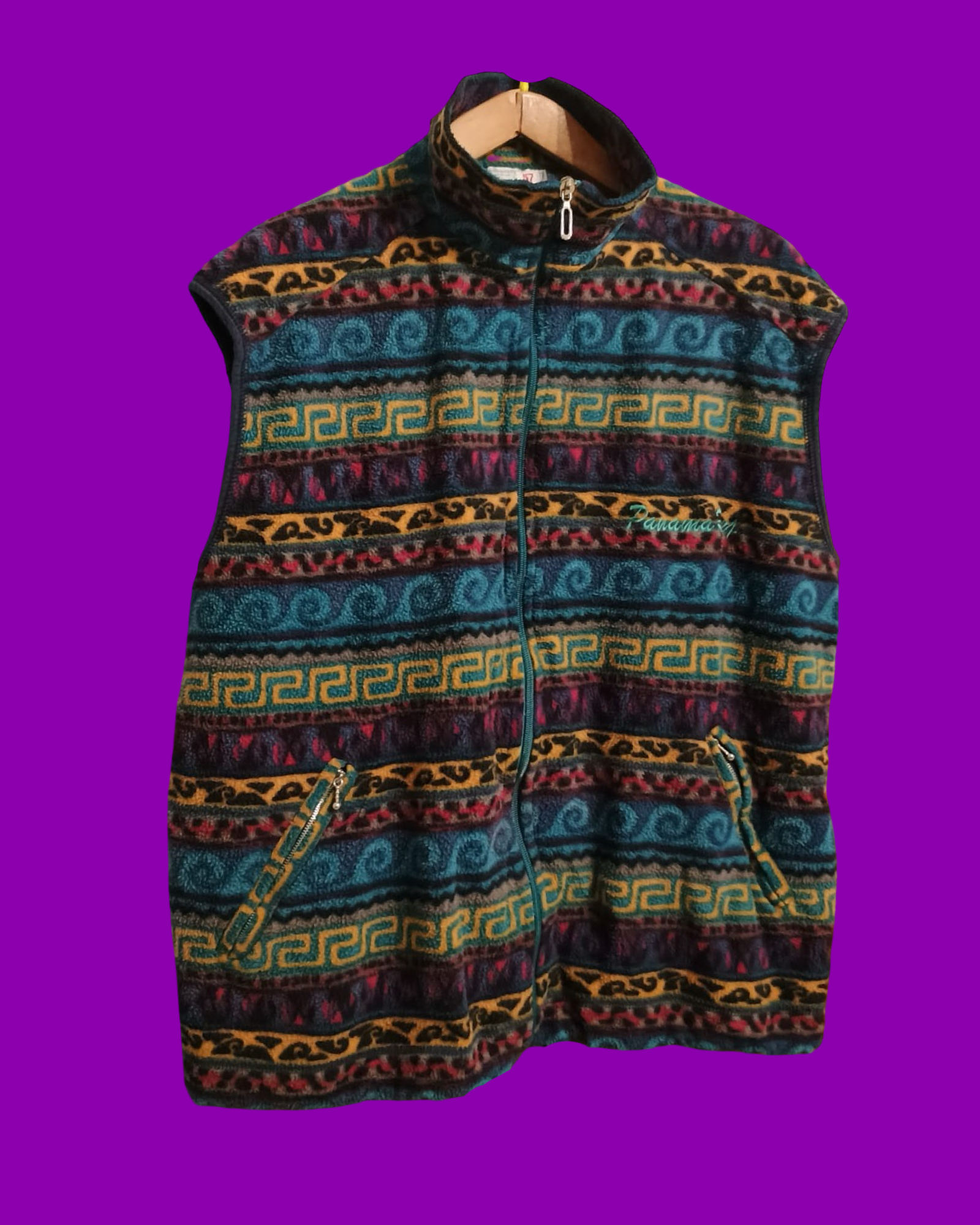 Vintage Multicolor Fantasy 90's Fleece Gilet Unisex Size L