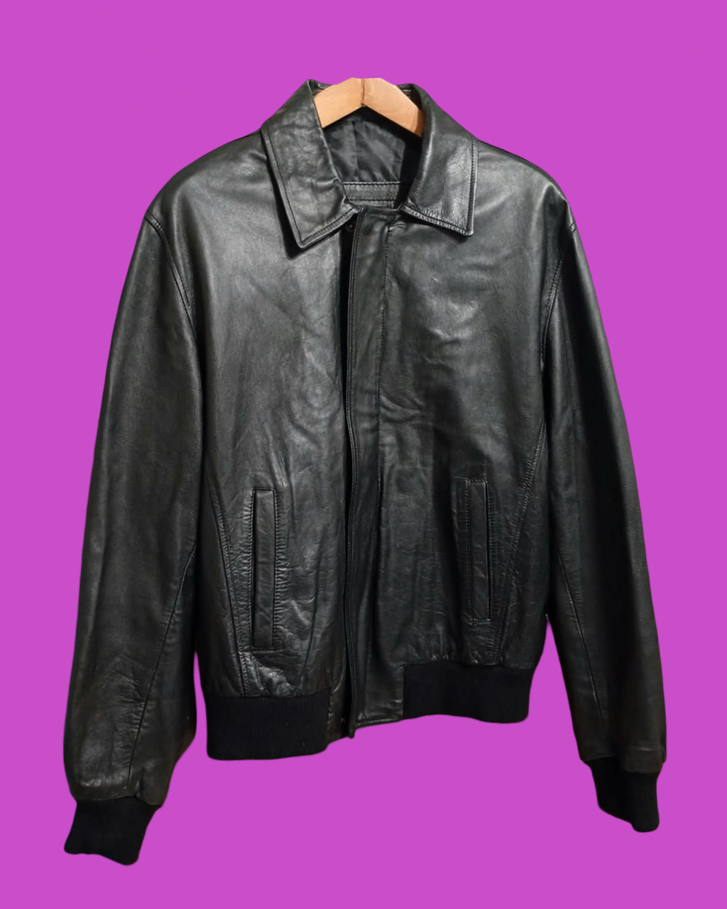 Vintage Black 90's Spring Leather Jacket Unisex Size L