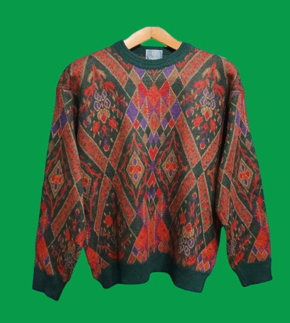 Maglione Vintage Multicolor A Fantasia Anni 90 Unisex Size S