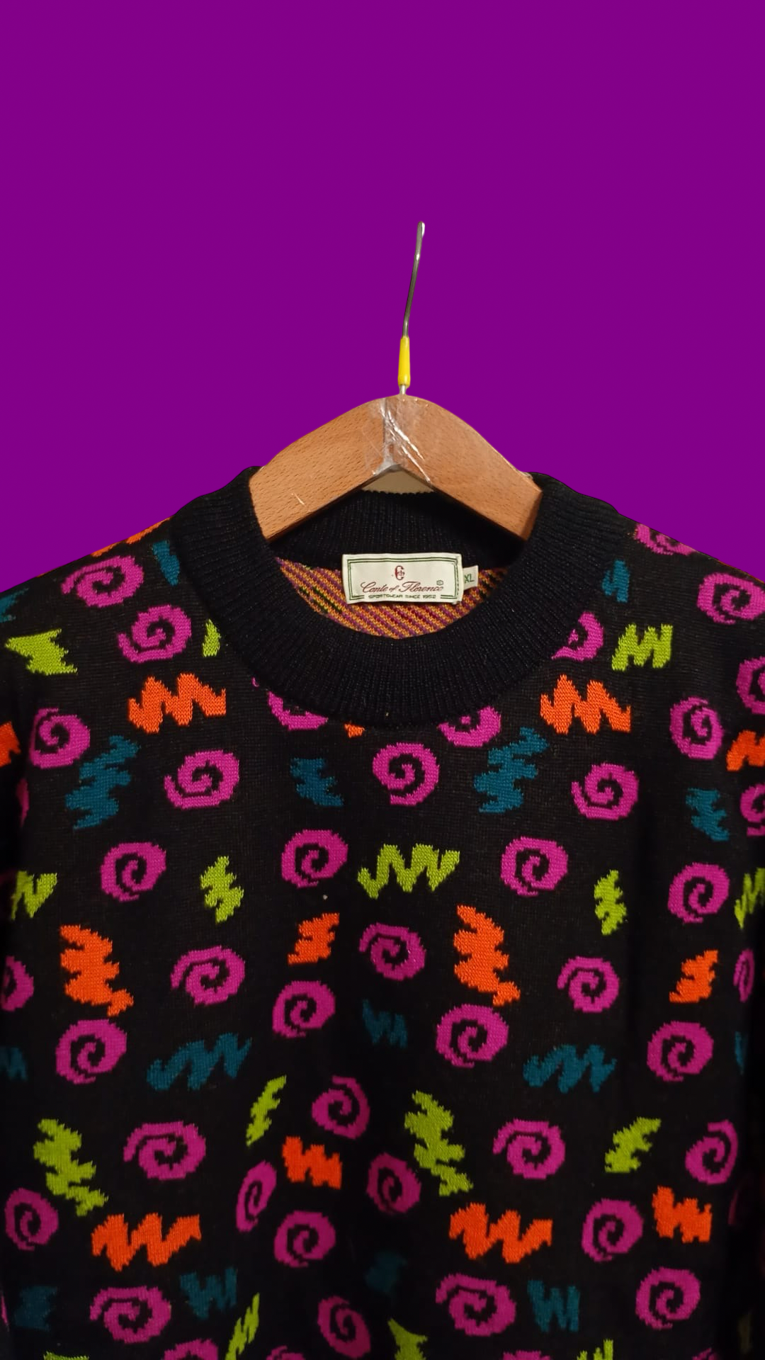 Vintage Multicolor Fantasy 90's Rare Wool Sweater Woman Size XL