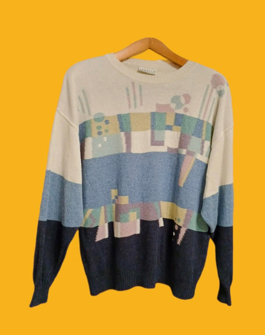 Maglione Vintage Multicolor A Fantasia Anni 90 Unisex Size M