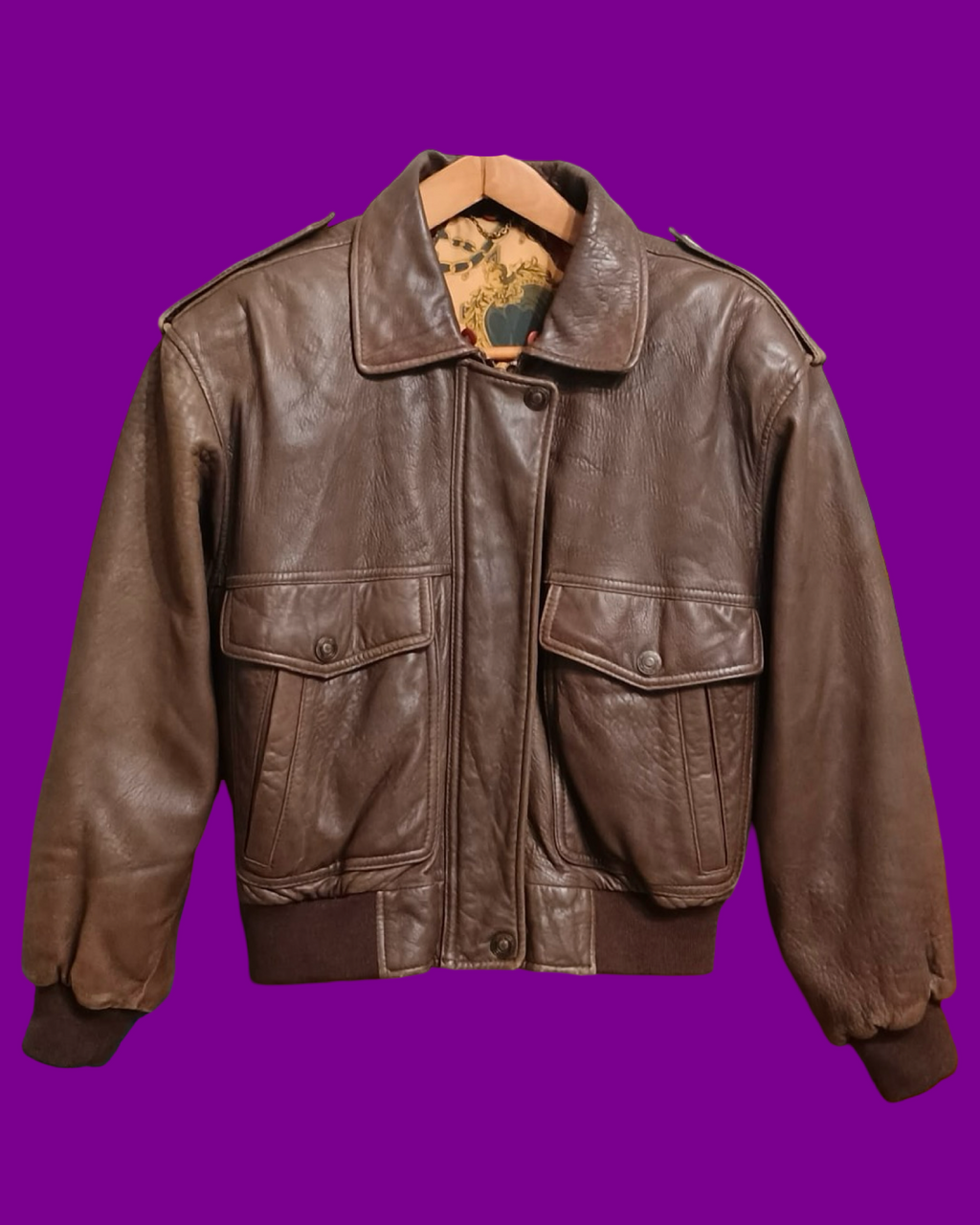 Vintage Brown Fantasy 90's Spring Leather Aviator Jacket Unisex Size M