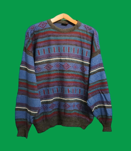 Maglione Vintage Multicolor A Fantasia Anni 90 Unisex Size XL