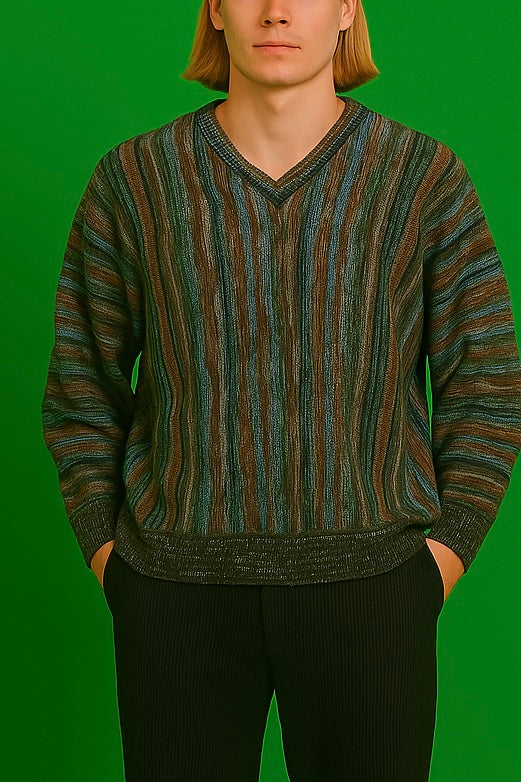 Maglione Vintage Multicolor A Fantasia Anni 90 Unisex Size L