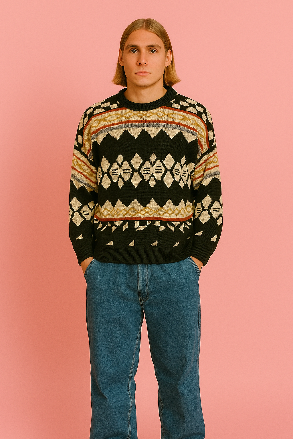 Maglione Vintage Multicolor A Fantasia Anni 90 Unisex Size XL